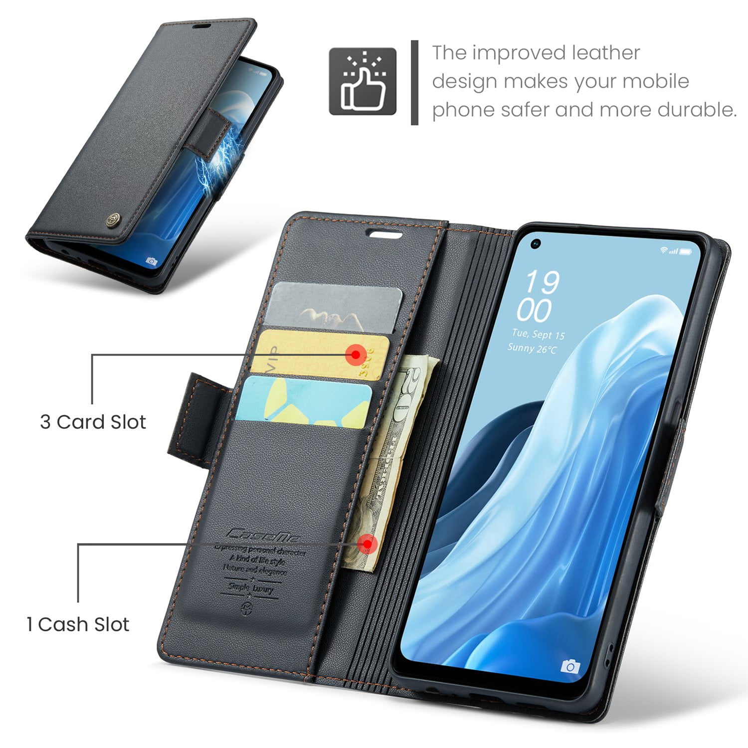 ETFAST Leather Phone Case Wallet With Card Holder Zipper For OPPO Reno 8 4G High Quality Leather Phone Case