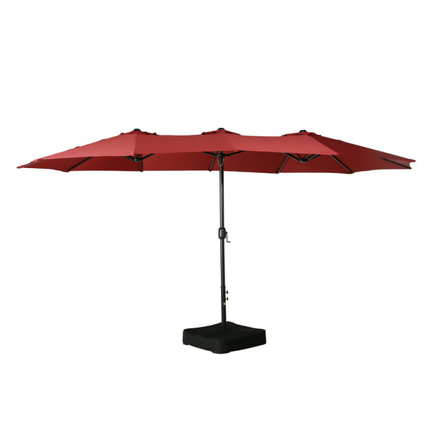 Ulax Furniture 15 Ft Outdoor Umbrella, 15 Ft Patio Umbrella With Solar Lights And Base
