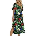 thumbnail image 2 of Aobny Hawaiian Beachy Dresses for Women 2025 Flower Floral Sundress Midi Short Sleeve Crew Neck Cute Summer Dresses for Women, 2 of 6
