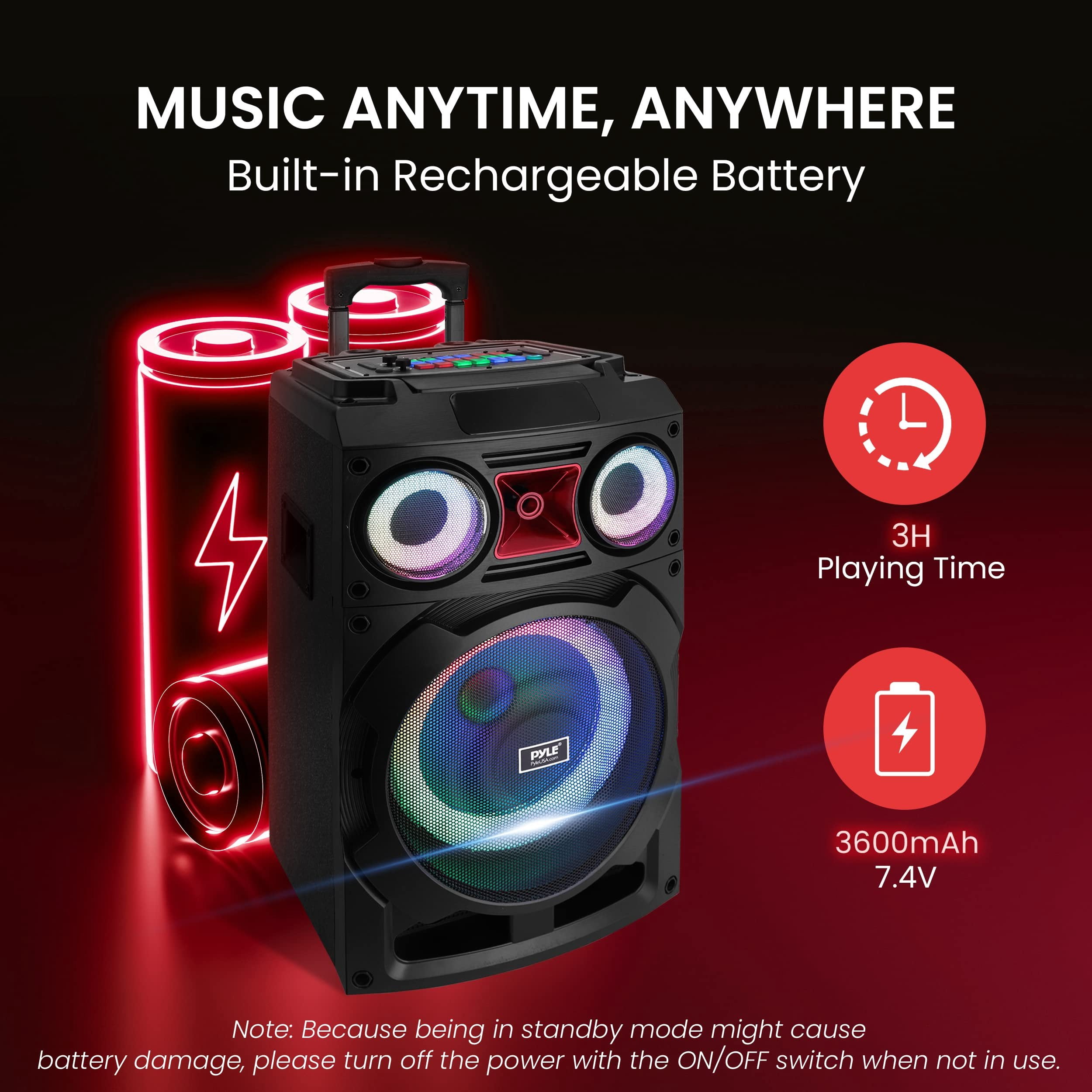 Pyle Portable Bluetooth PA Speaker System - 800W 10 Rechargeable Speaker, TWS, Party Light, LED Display, FM/AUX/MP3/USB/SD, Wheels - Wireless Mic, Remote Control, Tablet Holder Included - PHP210DJT
