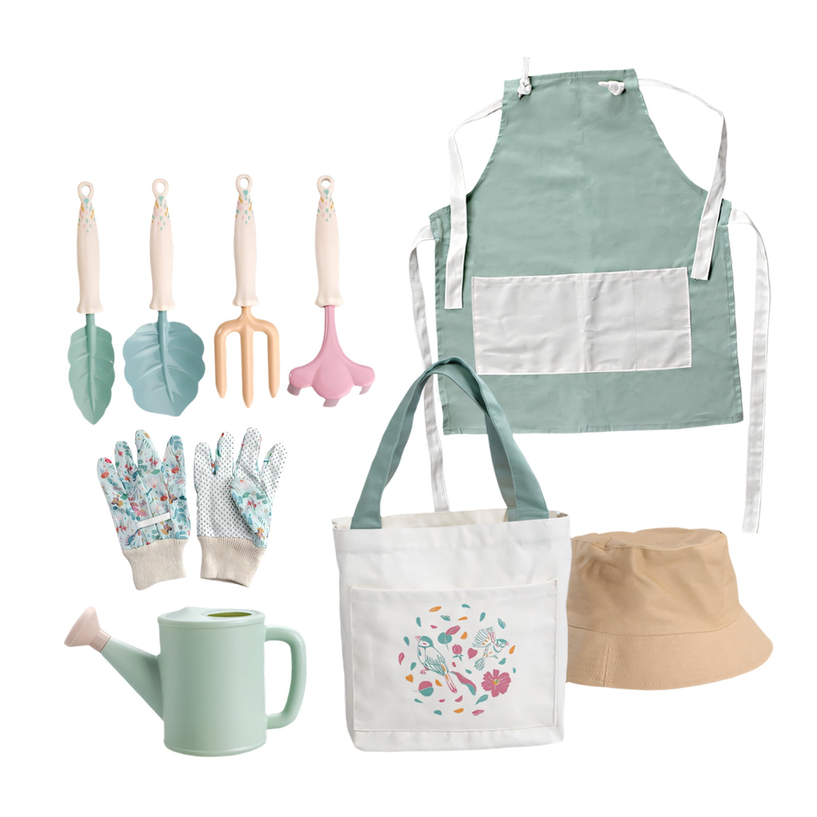 Fun And Secure Kids Gardening Equipment 9 Items Including Apron Hat And Gloves For Junior Explorers