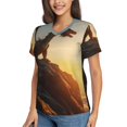 thumbnail image 2 of Vsdgher Seaside Sunset Cool Dragon Women Shirts V Neck Short Sleeve Tops T-Shirt Basic Tees, S to 3XLMedium, 2 of 5