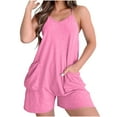 thumbnail image 2 of EaskTriop Womens One Piece Short Jumpsuit Spaghetti Strap V Neck Beach Rompers with Pockets, Wide Leg Stretchy Summer Fashion Outfits Trendy, 2 of 6