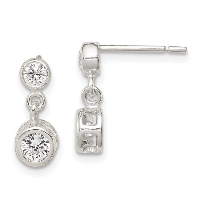 925 Sterling Silver Round Cubic Zirconia Cz Set Post Drop Dangle Earrings