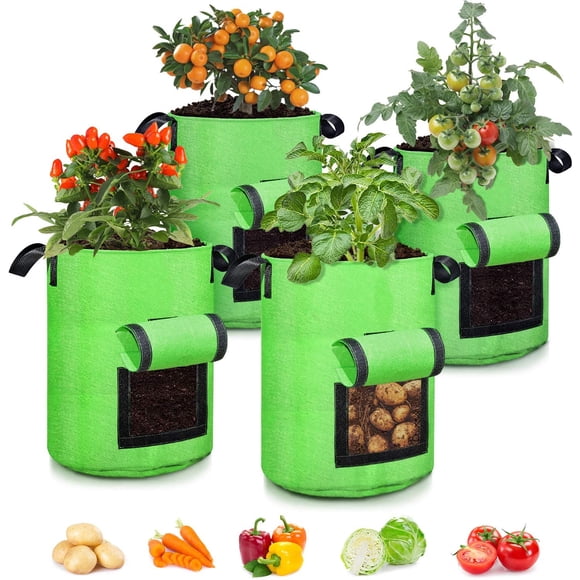 Lot de 4 Sacs de Culture de 10 Gallons, Sacs de Jardinière à Fenêtre Scellés avec Visualisation, Pots de Plantes Respirants Épaissis en Tissu Non Tissé avec Rabat d'Accès, Sacs de Plantation de Jardin pour Cultiver Pommes de Terre, Tomates, Carottes