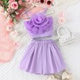 thumbnail image 2 of Girls Summer Outfits Kids Cotton Solid Color Suspender Sleeveless Floral Top Shorts 2Pcs Set Girl Baby Clothes Purple 4 Years-5 Years, 2 of 6