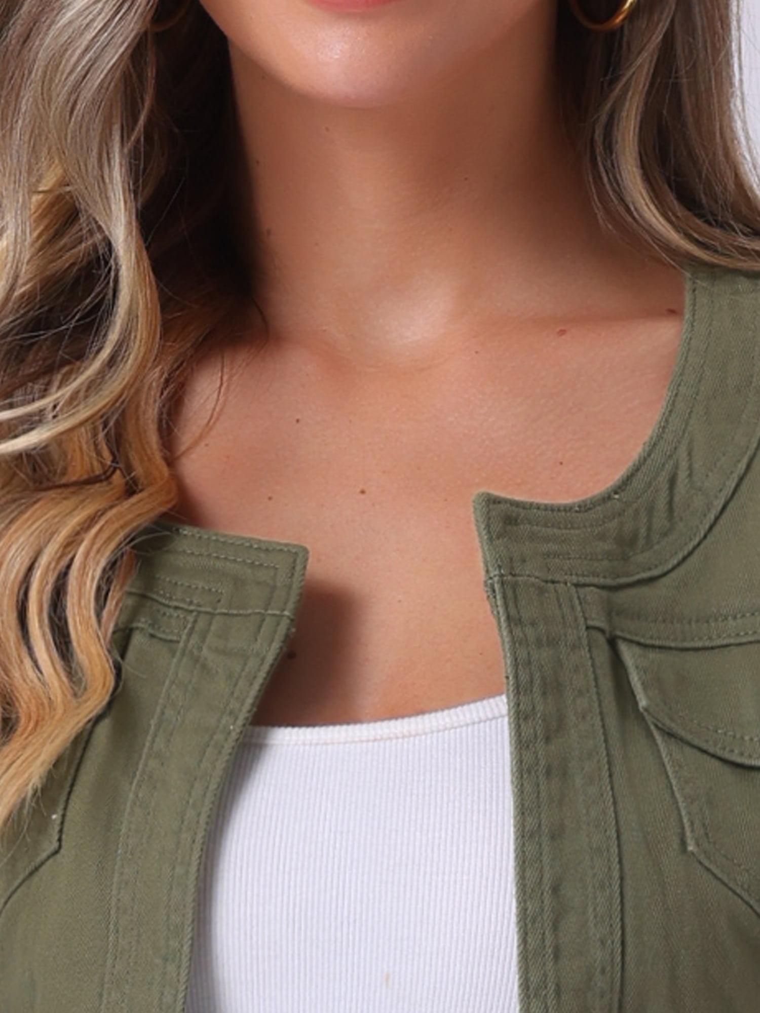 DARING DIVA Women's Collarless 3/4 Sleeve Denim Jackets XL Army Green