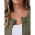thumbnail image 5 of DARING DIVA Women's Collarless 3/4 Sleeve Denim Jackets L Army Green, 5 of 6