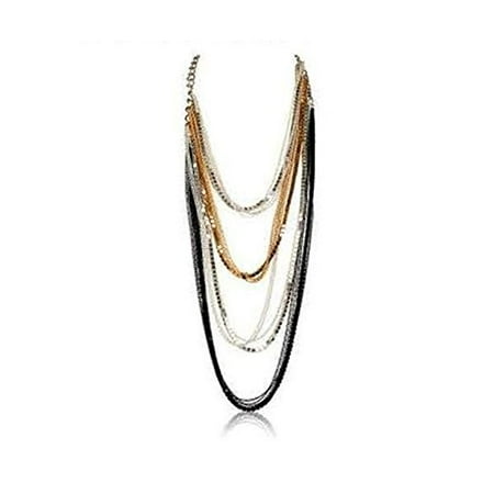 Silver Tone Multi Chain Hypoallergenic Surgical Steel Multi Strands Curb Chains Rope Necklace (Silver Color) ()