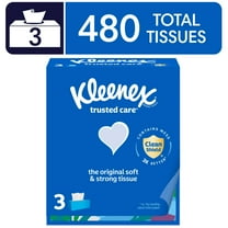 Kleenex Trusted Care Facial Tissues, 3 Flat Boxes, 160 Tissues per Box, 2-Ply