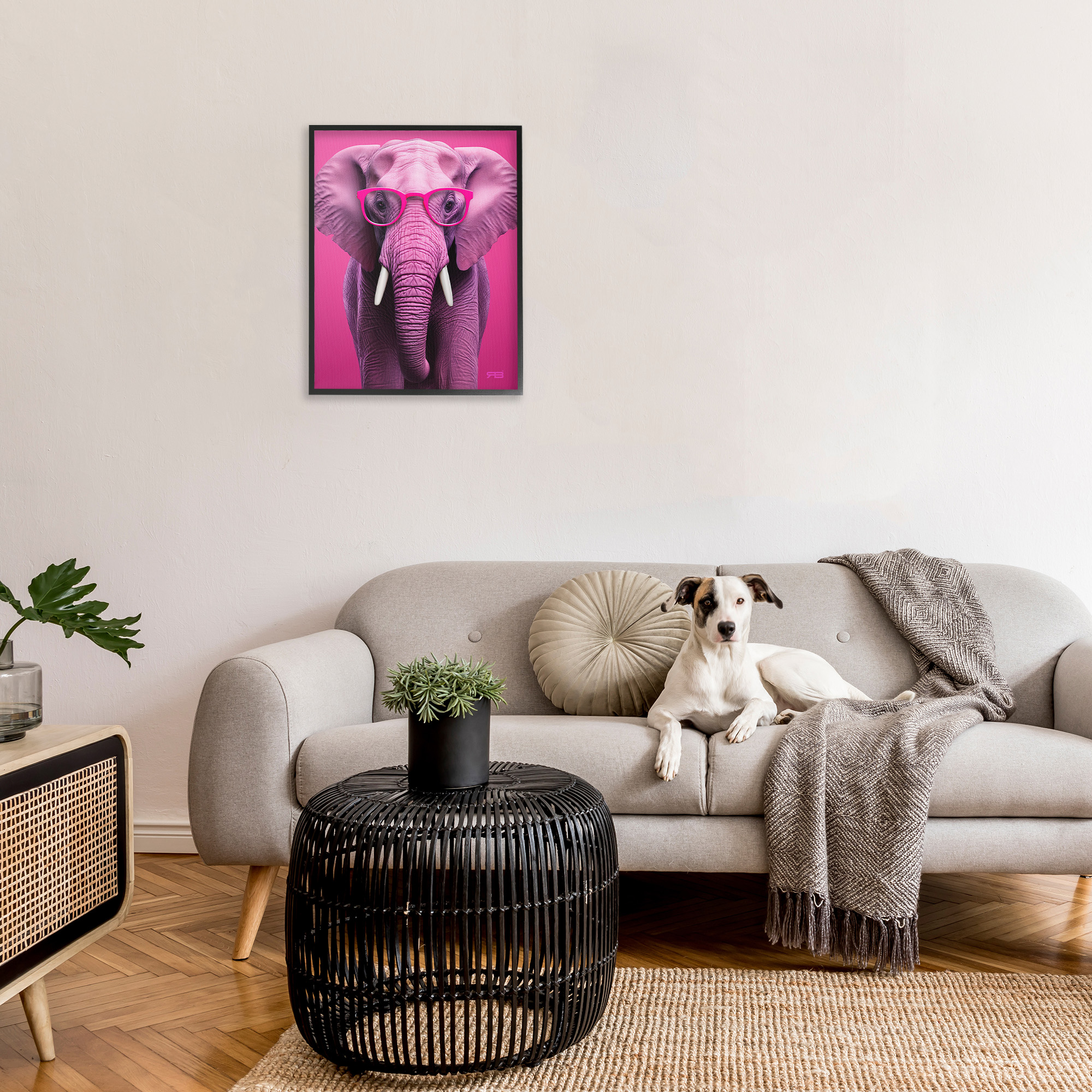 Stupell Industries Vivid Pink Elephant Animals & Insects Painting Black Framed Art Print Wall Art, 24 x 30