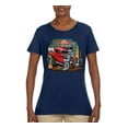 thumbnail image 2 of Vintage Hot Rod Old Garage Cars and Trucks Womens Graphic T-Shirt, Navy, Small, 2 of 3