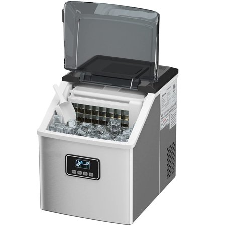 KOTEK Countertop Ice Maker Machine, Stainless Steel, 48LBS/24H, Self-Clean Function, Timer Function, LCD Display, Ice Scoop & Basket, Portable Compact Ice Maker for Home, Office, Bar