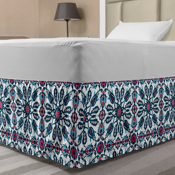 Orient Bed Skirt, Vintage Composition with Blooming Flowers Oriental Ornamental Colorful Design, Elastic Bedskirt Dust Ruffle Wrap Around for Bedding Decor, 4 Sizes, Multicolor, by Ambesonne