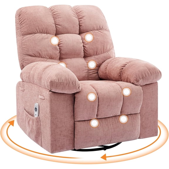 Rocking Recliner Chair, Massage Rocker Recliner Chair with Vibration Massage and Heat,360° Swivel Recliner Chairs,Oversized Rocker Recliner Single Sofa with Side Pocket, Living Room, Bedroom, Nursery