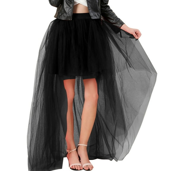 DuoJiaJ Tulle Skirts for Women Front Short Back Long Puffy Skirt Tutu Adult Dancing Skirts,Black One Size