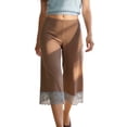 thumbnail image 2 of Costeam Womens Lace Trim Capri Pants Solid Color Straight Leg Elastic High Waist Casual Relaxed Fit Soft Breathable Cropped Trousers, 2 of 7