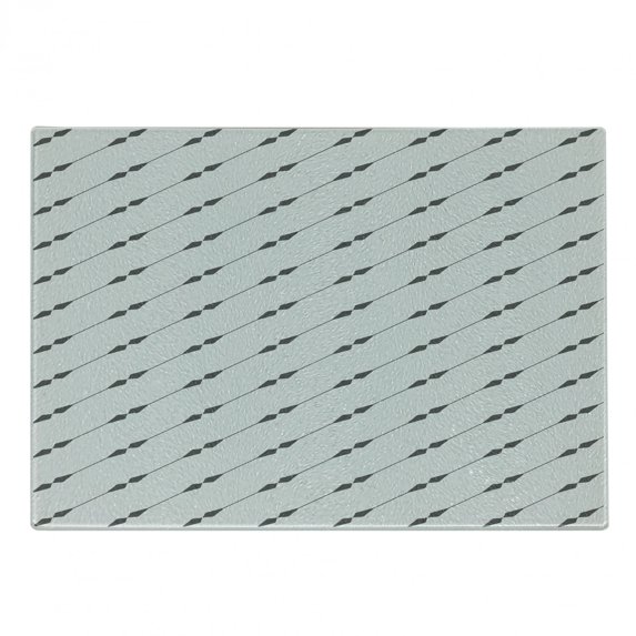 Geometric Cutting Board, Classic Monochrome Diagonal Lines with Abstract Motifs Ornamental Illustration, Decorative Tempered Glass Cutting and Serving Board, Small Size, Grey Beige, by Ambesonne