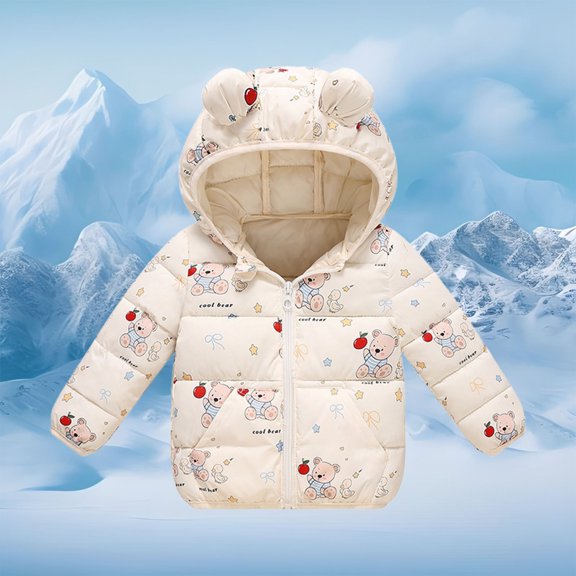 Toddler Girls Puffer Jacket Cartoon Print Zip up Long Sleeve Hooded Jackets Kids Warm Boys Winter Jackets Size 2-3 Years