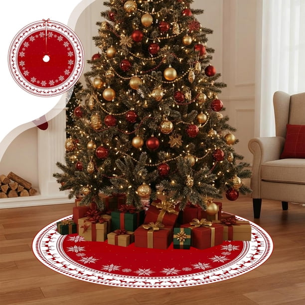 Falda del árbol de Navidad poliéster multicolor | Decoración navideña con estampado de copos de nieve | Marco redondo de ornamentos de 90 cm | Decoración festiva clásica moderna | 1 pieza