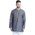thumbnail image 1 of Shatranj Men's Mandarin Collar Classic Mid-Length Kurta Tunic with Space Dye; Denim Blue, 1 of 5