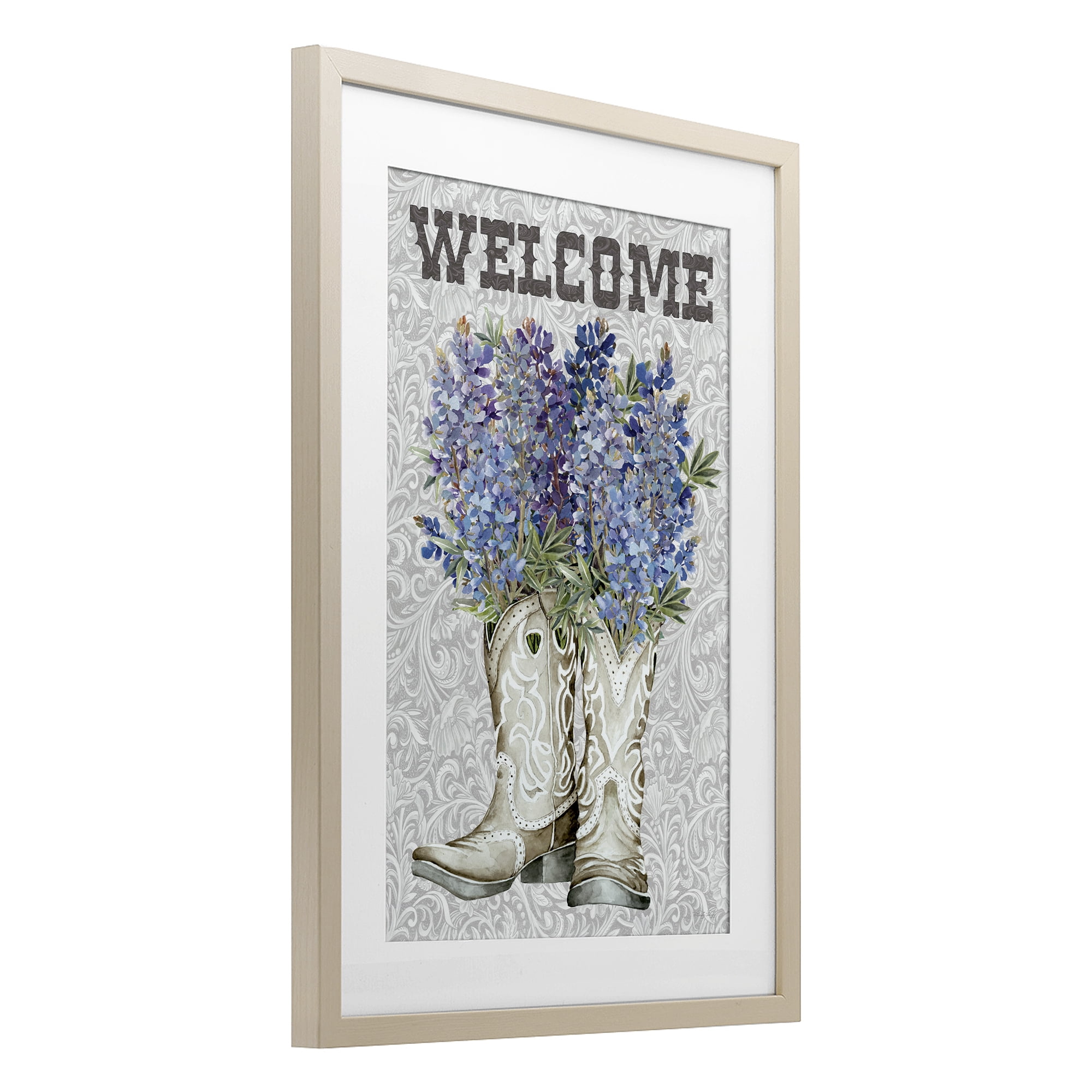 Stupell Industries Welcome Bluebonnet on Paisley Birch Framed Print Under Glass, design by Cindy Jacobs
