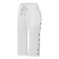 thumbnail image 5 of GEWSEY Womens Casual Capri Pants Elastic Waist Solid Color 3/4 Wide Leg Summer Trousers with Pockets (White, M), 5 of 5