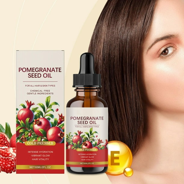 Aceite Esencial de Granada - Antienvejecimiento, Aumenta la Elasticidad, Natural, Frío, Para Rostro y Cabello, Todo Tipo de Cabello, Esencia Facial, 60ml