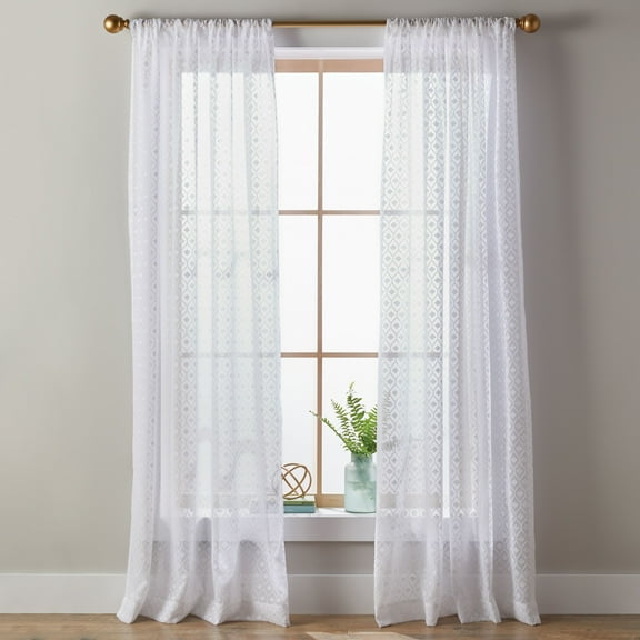 Better Homes & Gardens Clipped Diamond Pole Top Single Curtain Panel, White, 50" W x 84"L