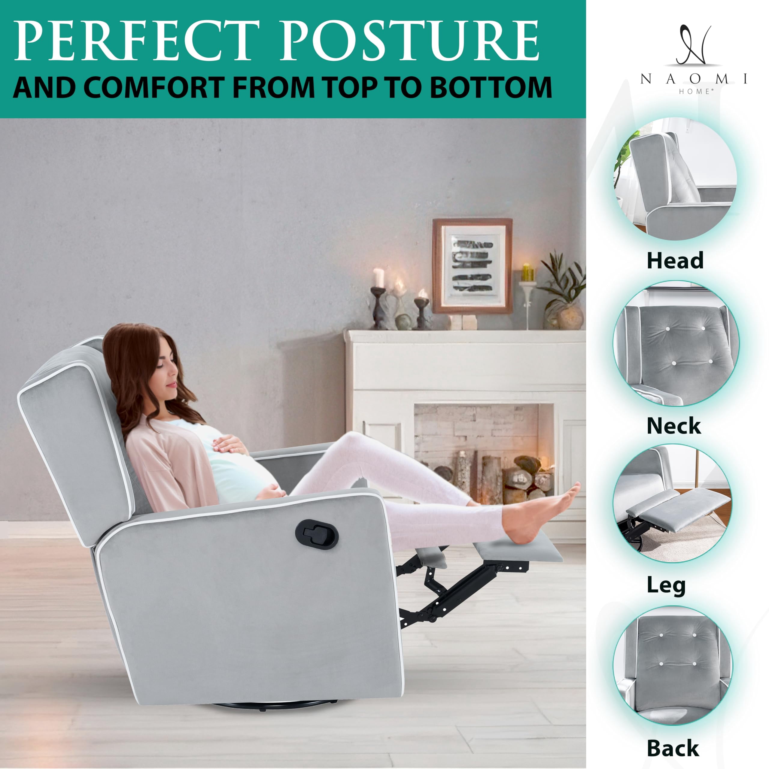 Relax and Bond with Your Baby in Style – Odelia 360° Swivel Glider Rocker Recliner for Nursery and Maternity | Plush Cushions, Gentle Rocking Motion, Soft Microfiber Upholstery - Light Gray