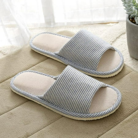 

Women Men Anti-slip Linen Floral Slippers Home Indoor Summer Open Toe Flat Shoes Slippers Sandals