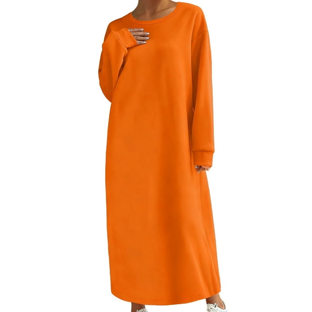 RXMEKW Robe Grande Taille, Robe Sweat à Manches Longues Couleur Unie avec Longue Jupe
