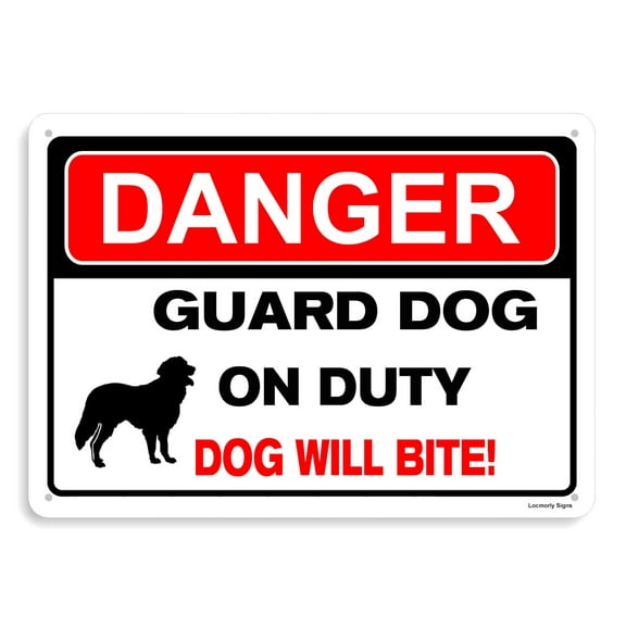 Danger Guard Dog on Duty Sign, Beware of Dog, Dog Will Bite Sign (Aluminum) Size: 8 x 12 inch