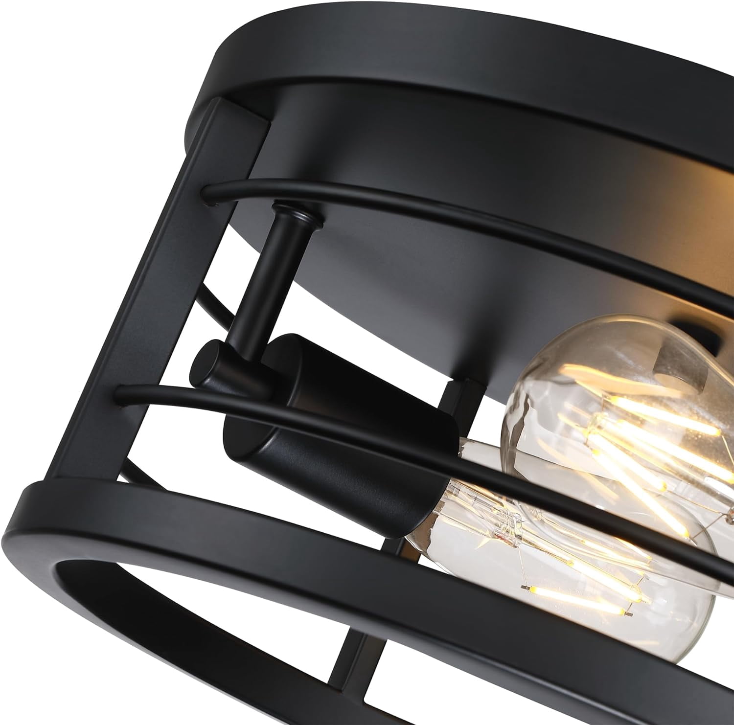 12"W 2-Light Flush Mount Ceiling Light Fixture, Industrial Vintage Ceiling Light for Kitchen Bedroom, Matte Black