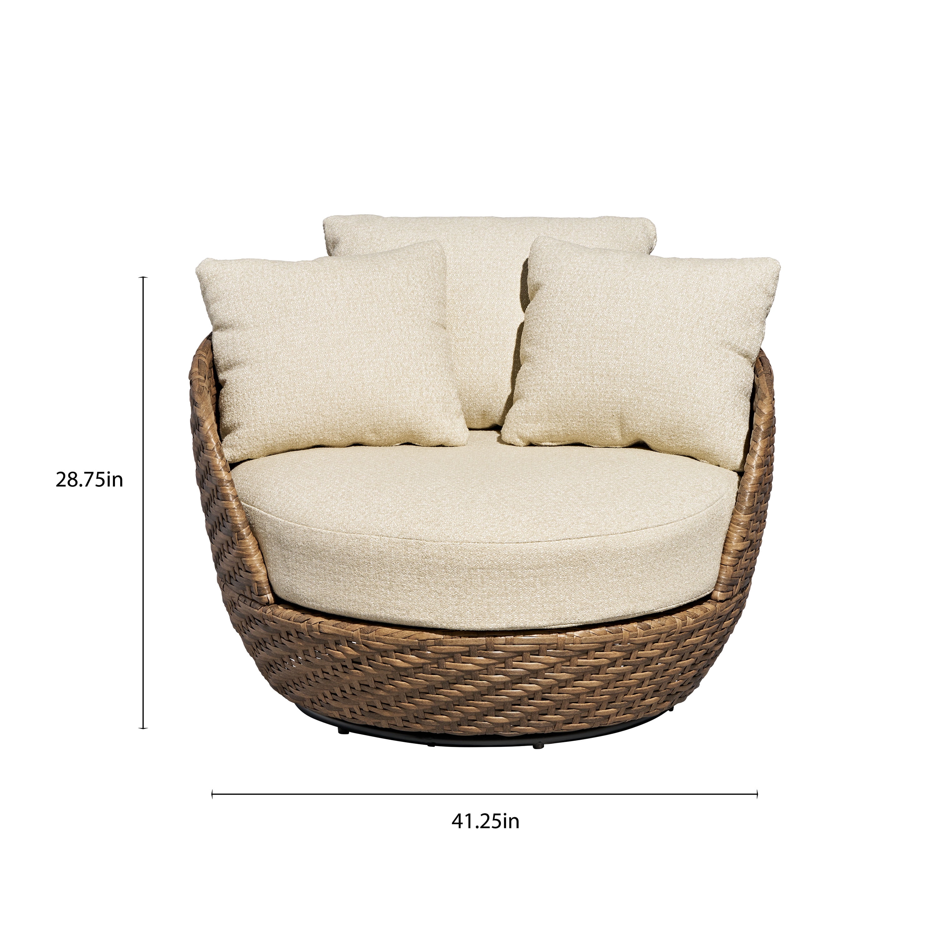Beautiful Wicker Outdoor Swivel Chair with Bouclé Cushions & Cover by Drew Barrymore, Brown/Porcini