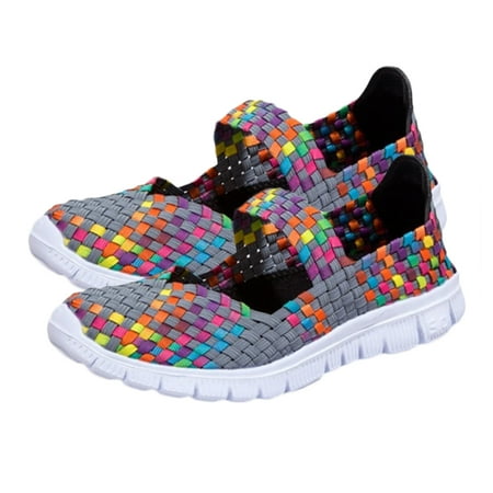 Kitem Summer Breathable Women Casual Woven Sneakers Mesh Fabric Outdoor Flats Shoes