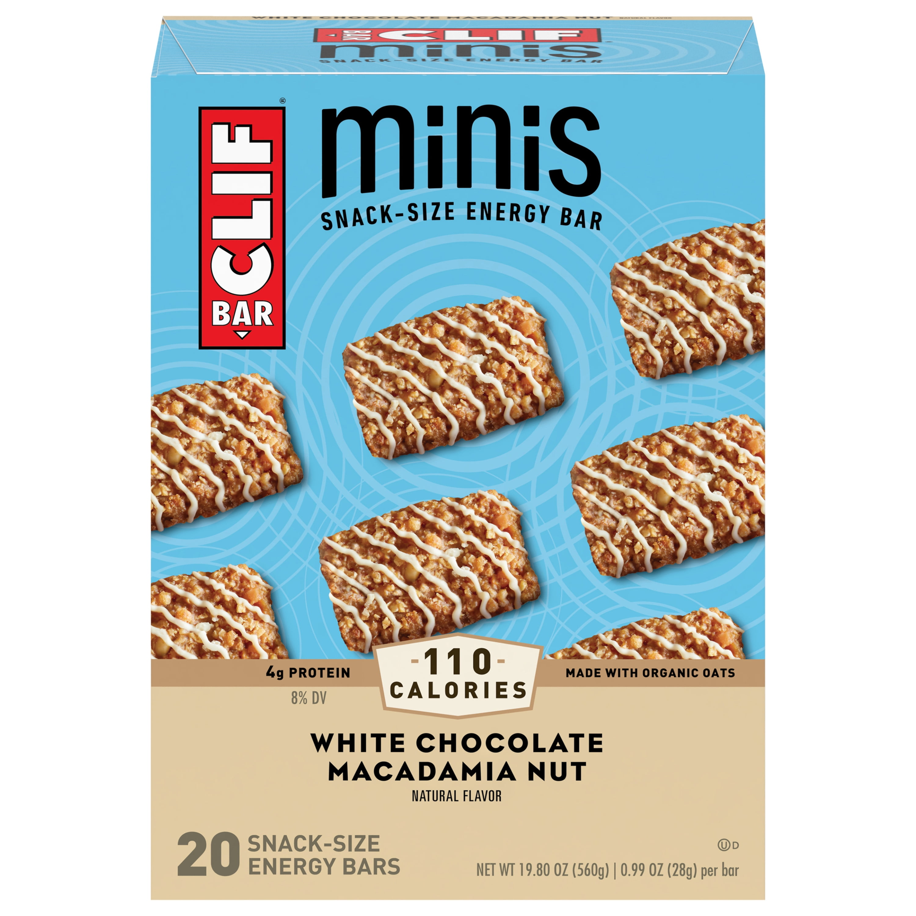 Clif Bar Minis Energy Bars, White Chocolate Macadamia Nut, 4g Protein Bar, 20 Ct, 0.99 oz