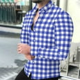 thumbnail image 2 of BiZtdJrK Men's Button Down Plaid Shirt Casual Long Sleeve Lapel Checkered Dress Shirts Regular Fit Work Tops, Blue, XXXL, 2 of 9
