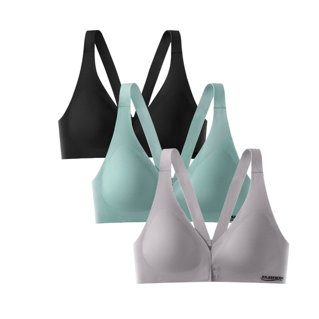 Pavied Push Up Bra Wireless Bras Seamless Bras Pack Of 3 Womens Front Closure Bra Racerback Plus Size Unlined Underwire Full Coverage Bras Feelingirl Bra Womens Bras Blue 3 2XL