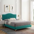 thumbnail image 2 of Tufted Platform Bed Frame, King Size, Velvet, Teal Blue, Modern Contemporary Urban Design, Bedroom Master Guest Suite, 2 of 10