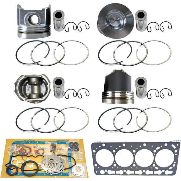 4PCS V3300 Piston Piston Rings With V3300 Full Gasket Kit 16 valves Piston height 91.7mm Combustion Chamber 52mm For Kubota V3300 V3300-DI Engine M6800 M8200 M9000 Tractor Bobcat 1G527-21110