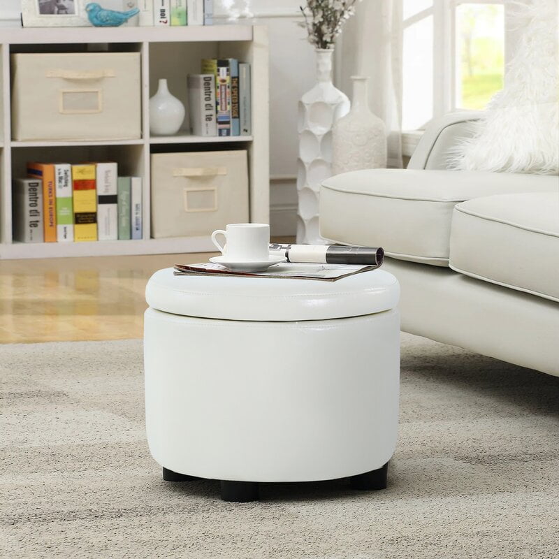 Yangming 16'' Ottoman with Lift Top, Faux Leather Round Storage Ottoman ...