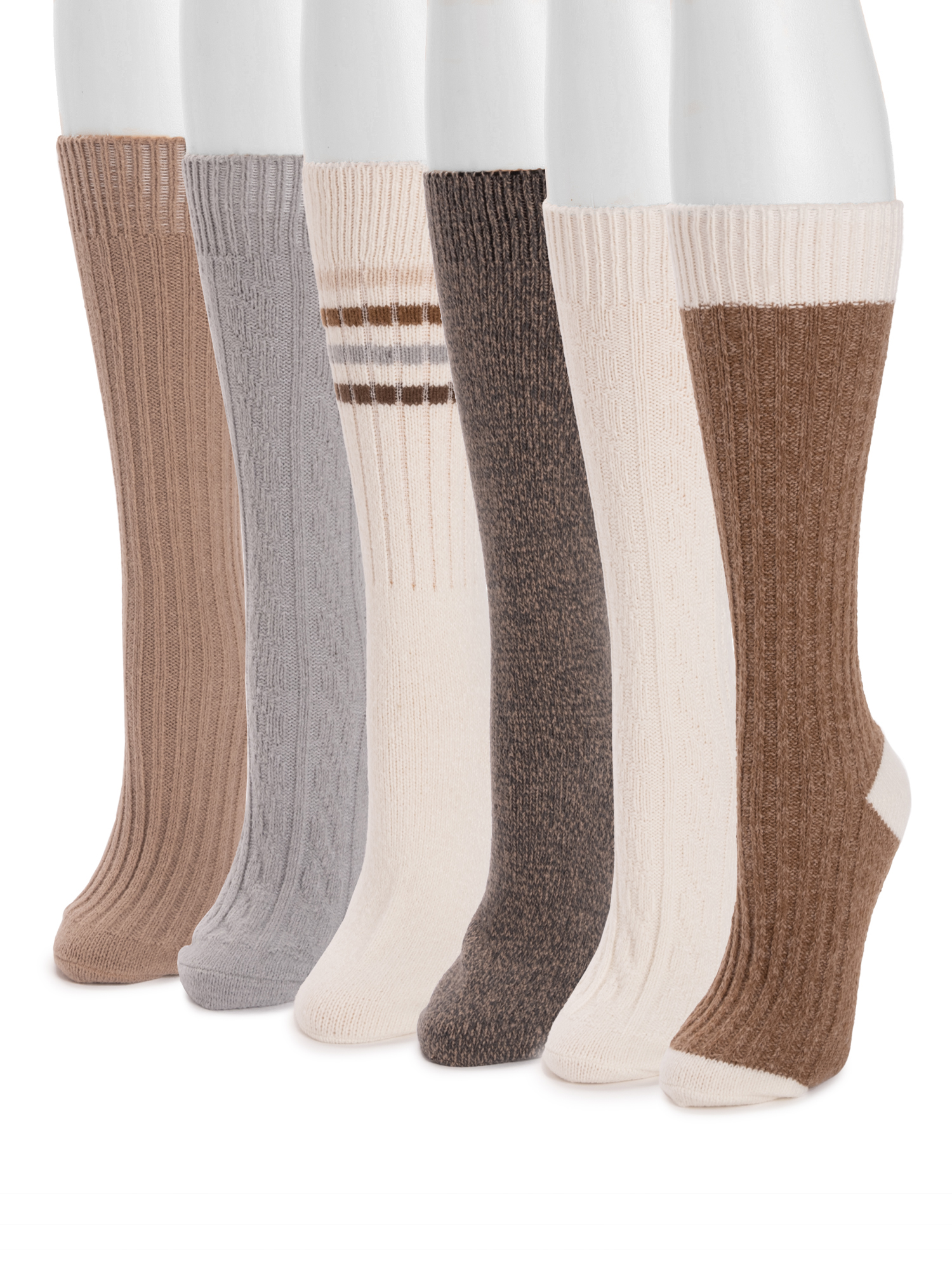MUK LUKS Women's Mid-Calf Tall Boot Socks, 6-Pack, Fits Shoe Sizes 6-11