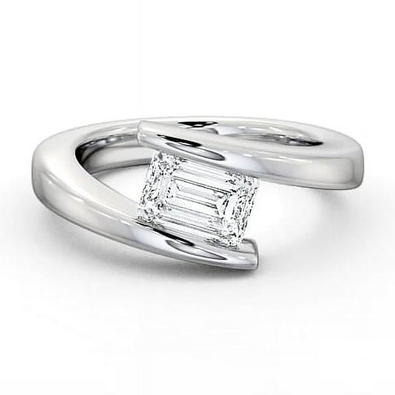Meryn Jewel Emerald Cut Excellent 1.9 Ct Diamond Jewelry - 14K White Gold Plated Rings - East-West Engagement Solitaire Rings - Solo Wedding Bands