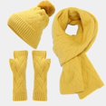 thumbnail image 2 of MIASHUI Unisex Autumn Winter Outdoor Cold Protection Warm Hat, Gloves, and Scarf Three-Piece Set, Solid Color Knit Scarf Set Yellow, 2 of 6