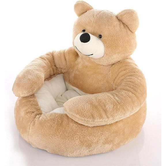 Teddy Bear Dog Bed– with Arms Plush Cuddler for Small Dogs & Puppies, Washable Cute Pet Sofa with Anti-Slip Bottom, Cozy Fluffy Puppy Bed for Indoor Cats & Dogs