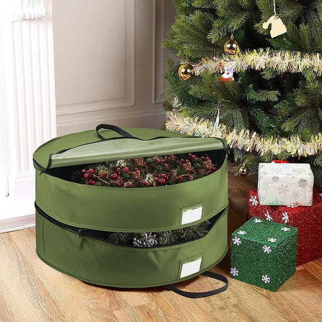 Hbdhejl Conteneur de Rangement pour Couronnes, Sacs de Rangement Empilables pour Couronnes de Noël avec Fermeture Éclair et Poignées, Support de Rangement pour Couronnes de Vacances
