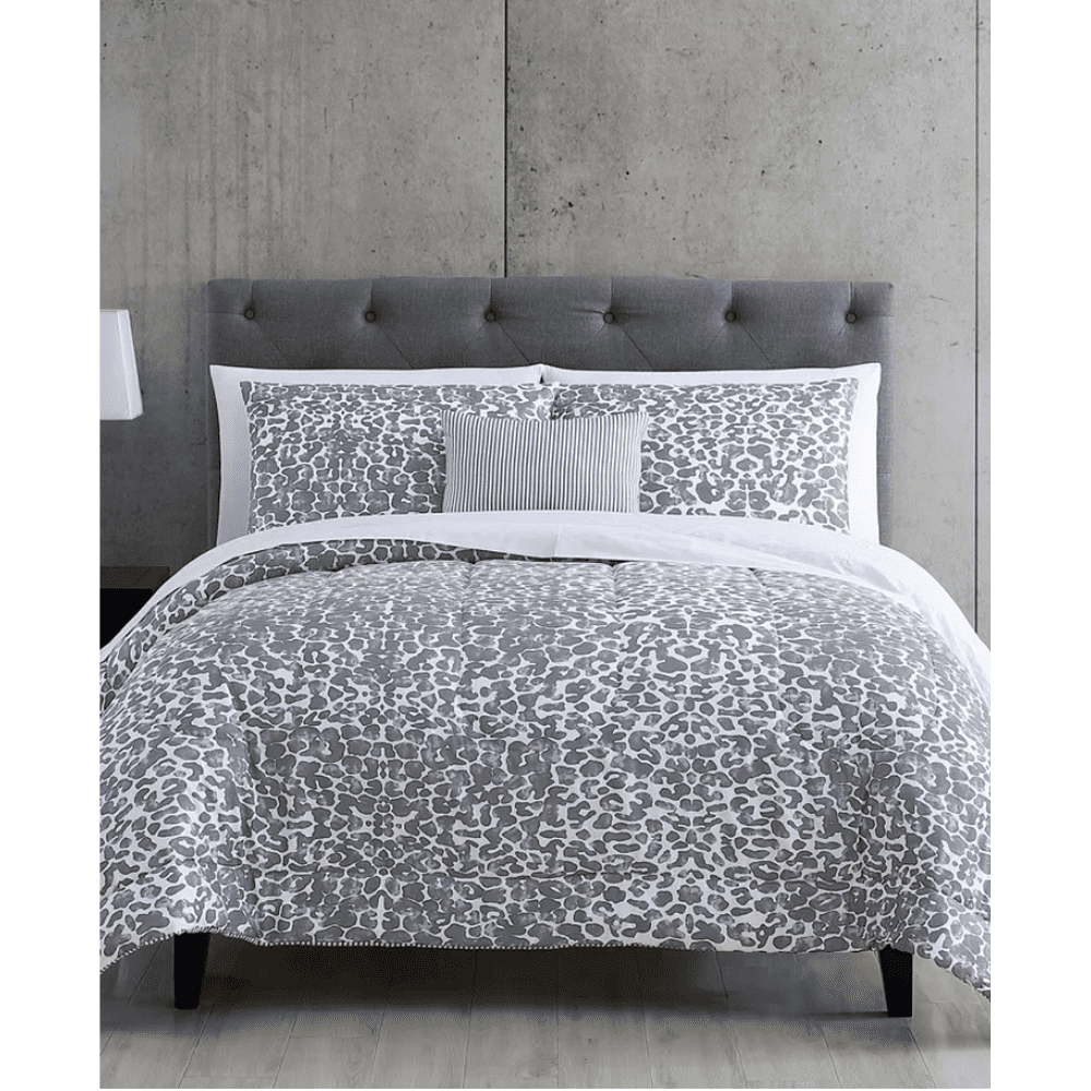 Gray Leopard Print with Completely Reversible Pinstripe CALIFORNIA KING