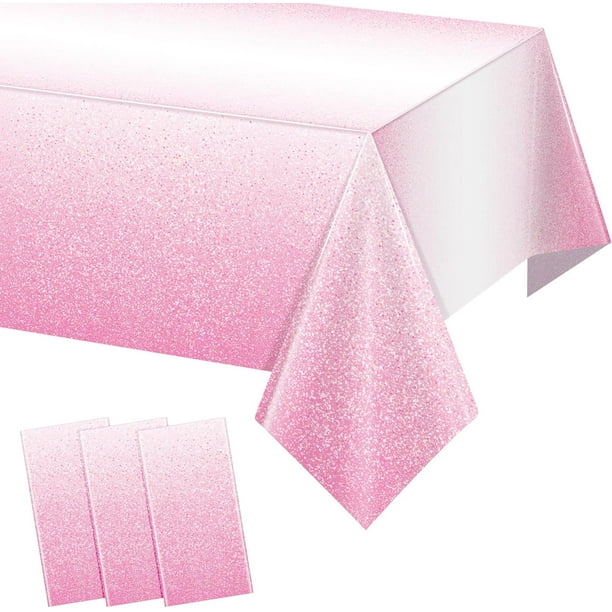 3 Piece Gradient Pink Plastic Tablecloths for Parties,Gradient Light