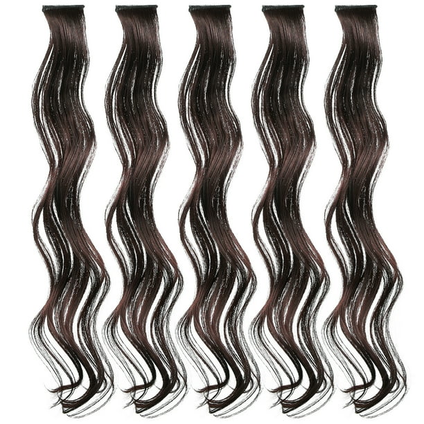5 extensiones de cabello con clips, extensiones de cabello ondulado, pelucas de fibra sintética, extensiones de cabello con volumen, postizos para cabello fino de mujer